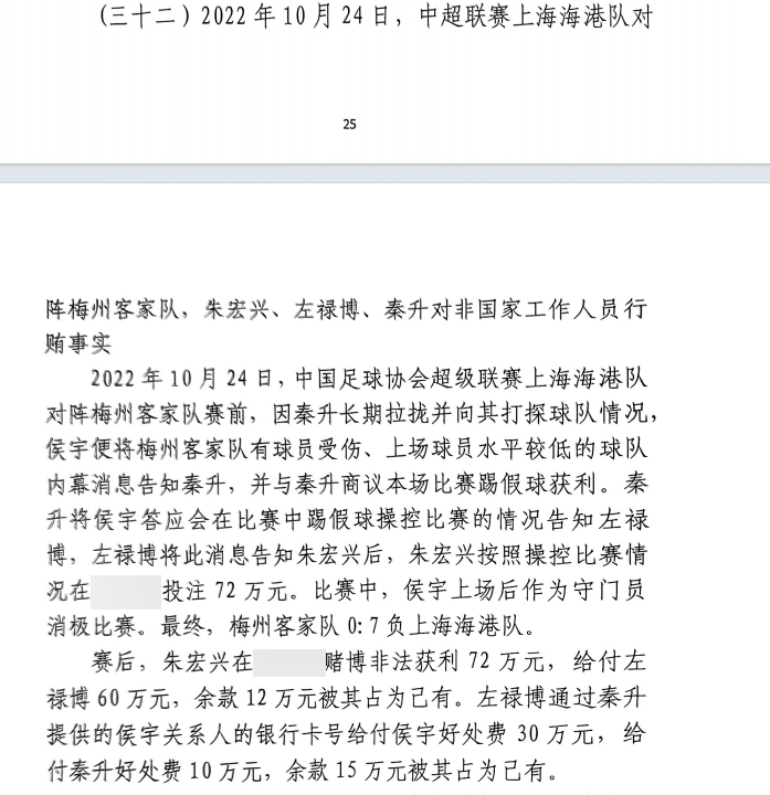 網(wǎng)傳判決書(shū)：梅州0-7海港，梅州守門(mén)員侯宇收30萬(wàn)好處費(fèi)消極比賽
