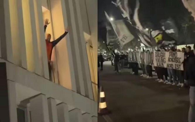 都體：尤文球迷來到酒店外支持新主帥，圖多爾向球迷們揮手致意