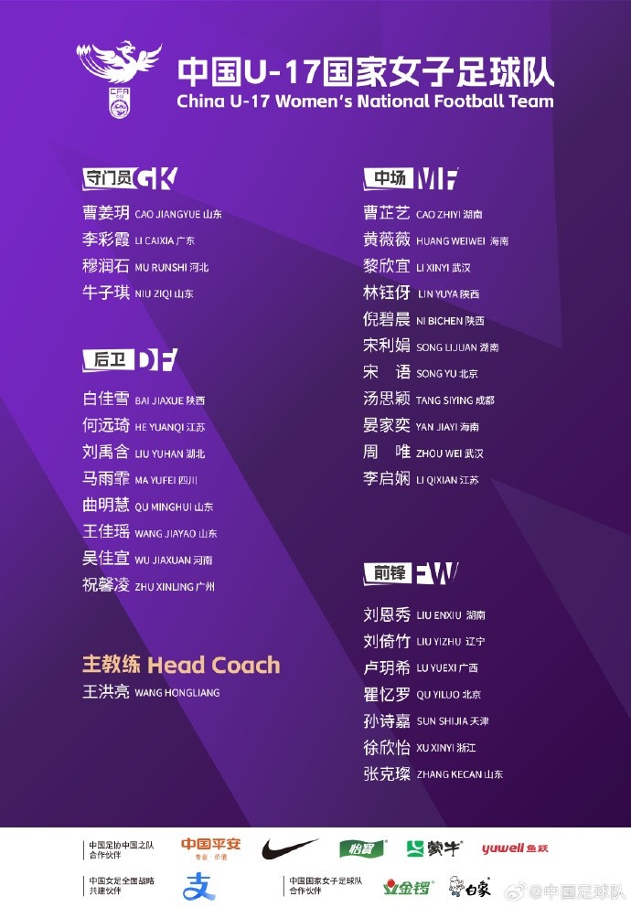 U17女足30人將在蘇州集訓(xùn)備戰(zhàn)世界杯，姜寧、朱挺擔(dān)任訓(xùn)練員